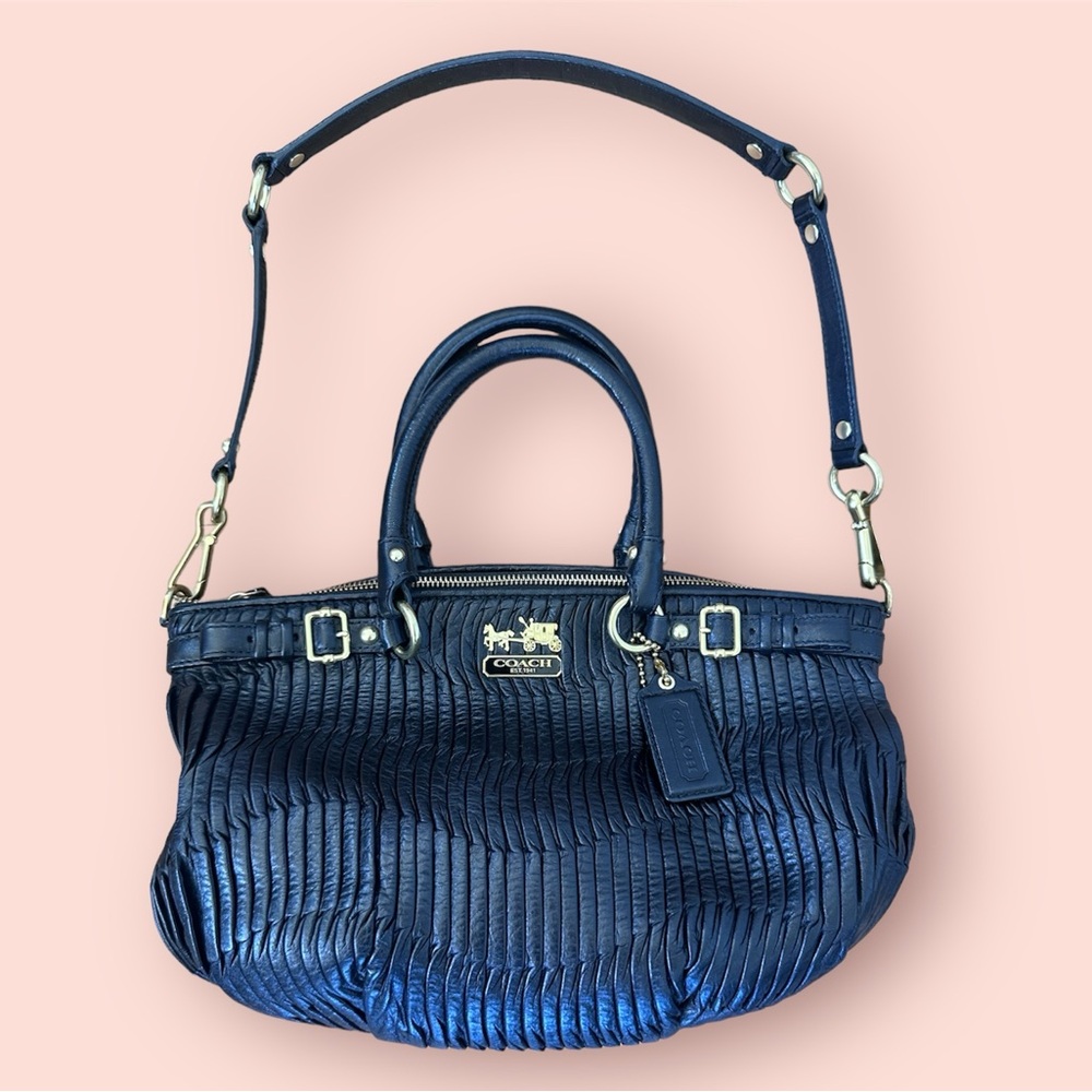 Coach Black Gathered Leather Madison Satchel Bag